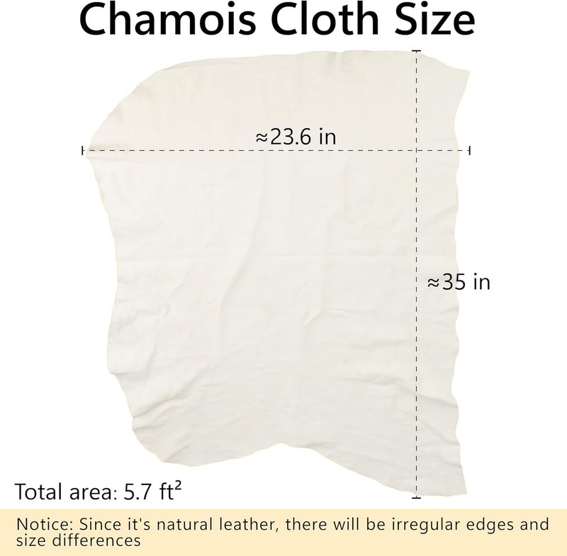 ecocstm Chamois Towel for Car, Shammy Cloth for Car Drying 23.6" x 35"(5.7 sq ft), Absorber Towel for Car Chamois Cloth, Real Leather Reusable Washing Shammy for Car Drying, Window Glass Cleaning, Home - Image 2